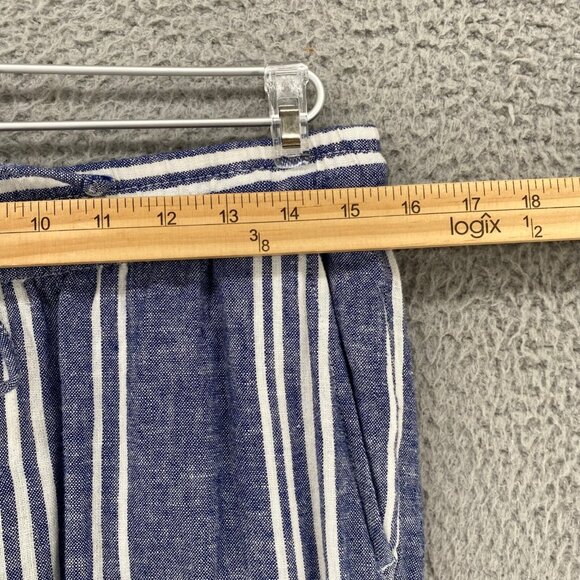 Old Navy Pants Womens Small Blue Striped Linen Blend Straight Leg Ankle Pull On - Picture 10 of 12